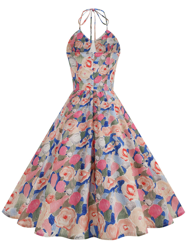 Yellow 1950s Cotton Halter Floral Print Dress, vintage dress, retro fashion, rockabilly, pin-up fashion - perfect for women who love vintage and retro fashion