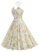 Yellow 1950s Cotton Halter Floral Print Dress, vintage dress, retro fashion, rockabilly, pin-up fashion - perfect for women who love vintage and retro fashion