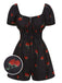 Black 1950s Raspberry Puff Sleeves Romper - vintage romper, retro jumpsuit, playful style for vintage lovers