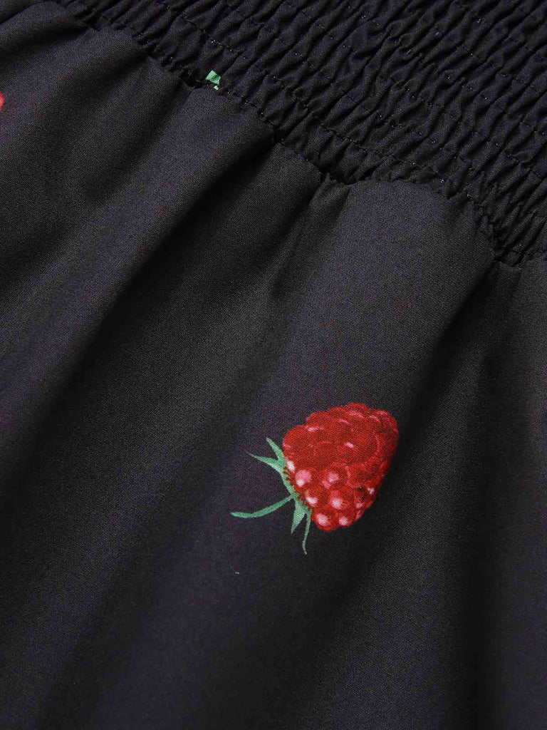Black 1950s Raspberry Puff Sleeves Romper: beautiful vintage romper, retro jumpsuit, playful style with timeless appeal