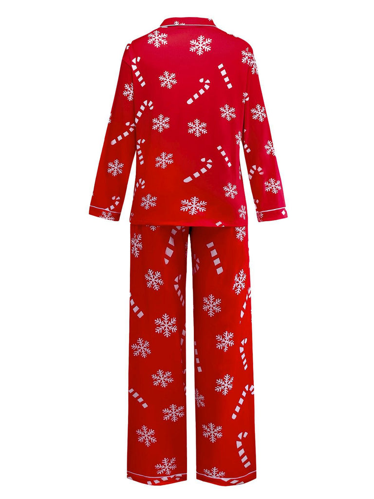 Red 1950s Christmas Snowflake Candy Cane Pajama Set - vintage fashion, retro style, elegant red
