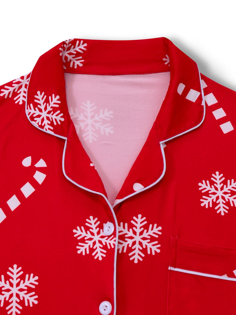 Red 1950s Christmas Snowflake Candy Cane Pajama Set - vintage fashion, retro style, elegant red