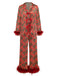 Red 1950s Holly & Candy Cane Stripes Feather Pajama Set - vintage fashion, retro style, elegant red