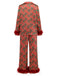 Red 1950s Holly & Candy Cane Stripes Feather Pajama Set - vintage fashion, retro style, elegant red