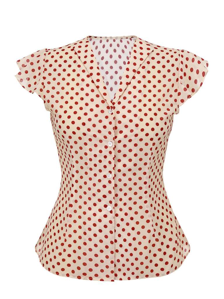 1950s Red Polka Dot Fly Sleeve Blouse — vintage elegance for the modern woman