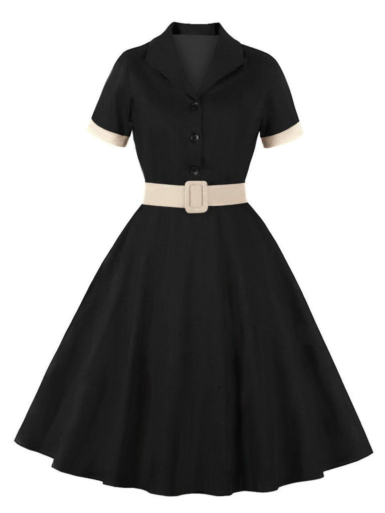 1950s Retro Contrast Short-Sleeved Lapel Dress — a 1950s silhouette that turns sidewalks into runways