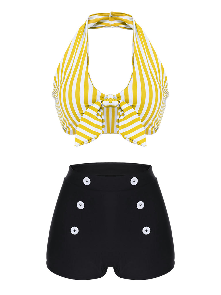 1950s Retro Halter Stripes Bikini Set - vintage fashion, retro style