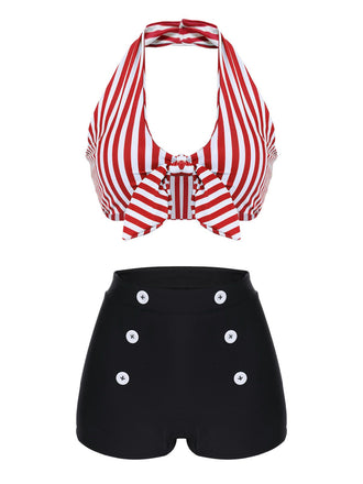1950s Retro Halter Stripes Bikini Set - vintage fashion, retro style