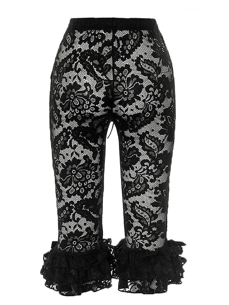 She walks in these 1950s Retro Lace Ruffles Capri Pants and the world follows