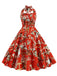 She slips into this 1950s Retro Pictorial Halter Swing Dress and suddenly it's a 1950s daydream