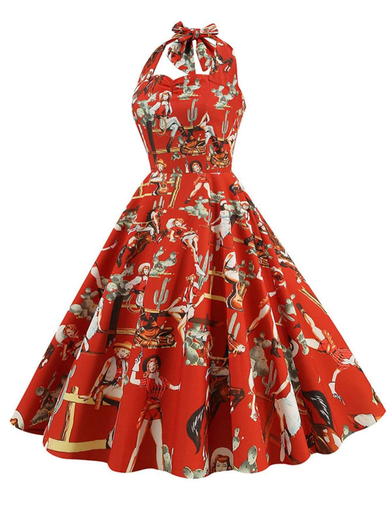 1950s Retro Pictorial Halter Swing Dress: where 1950s romance meets her modern spirit