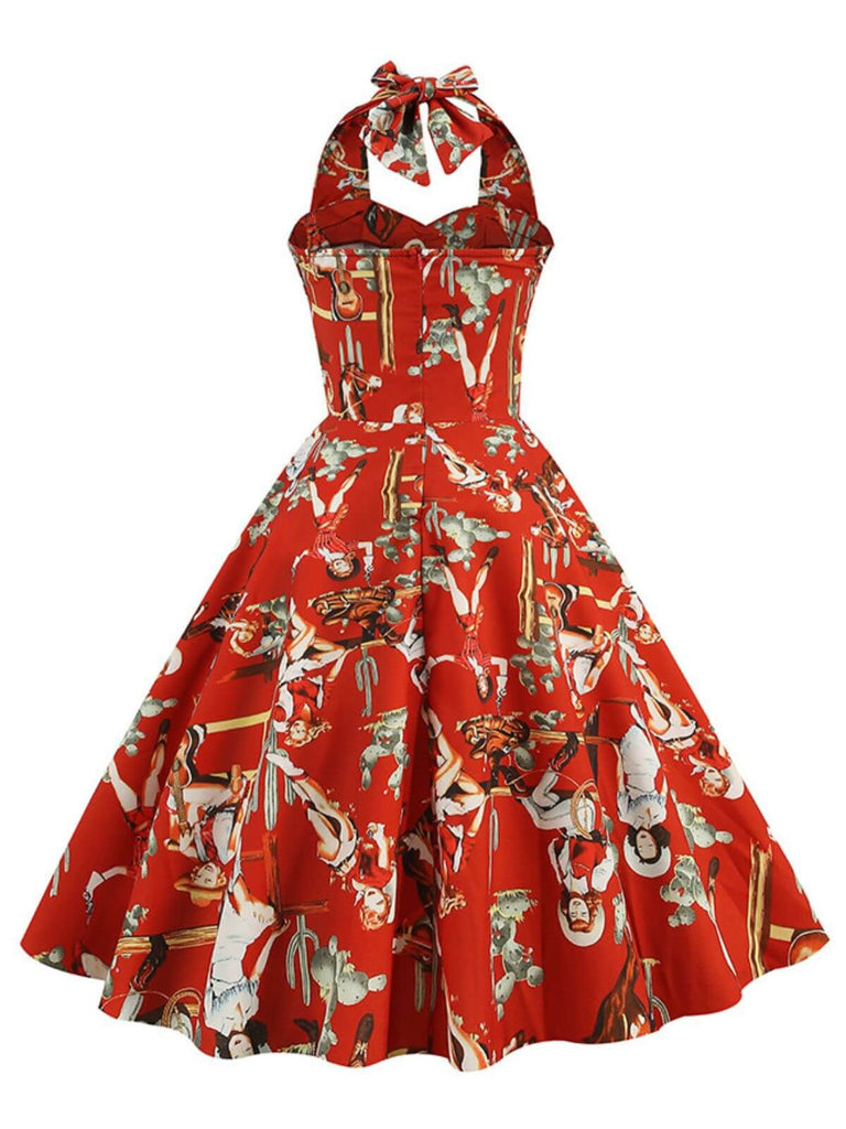 This 1950s Retro Pictorial Halter Swing Dress wraps her in 1950s elegance, one twirl at a time