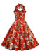 This 1950s Retro Pictorial Halter Swing Dress wraps her in 1950s elegance, one twirl at a time