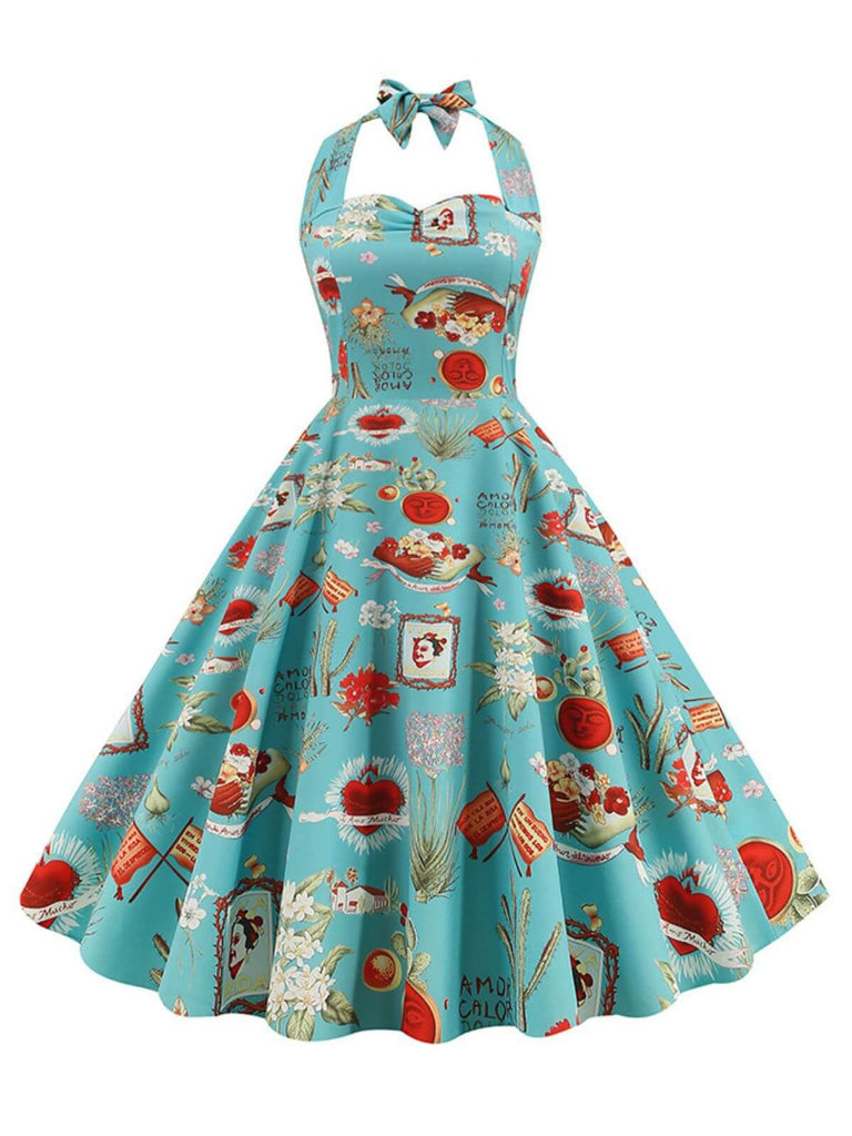 1950s Retro Pictorial Halter Swing Dress: where 1950s romance meets her modern spirit