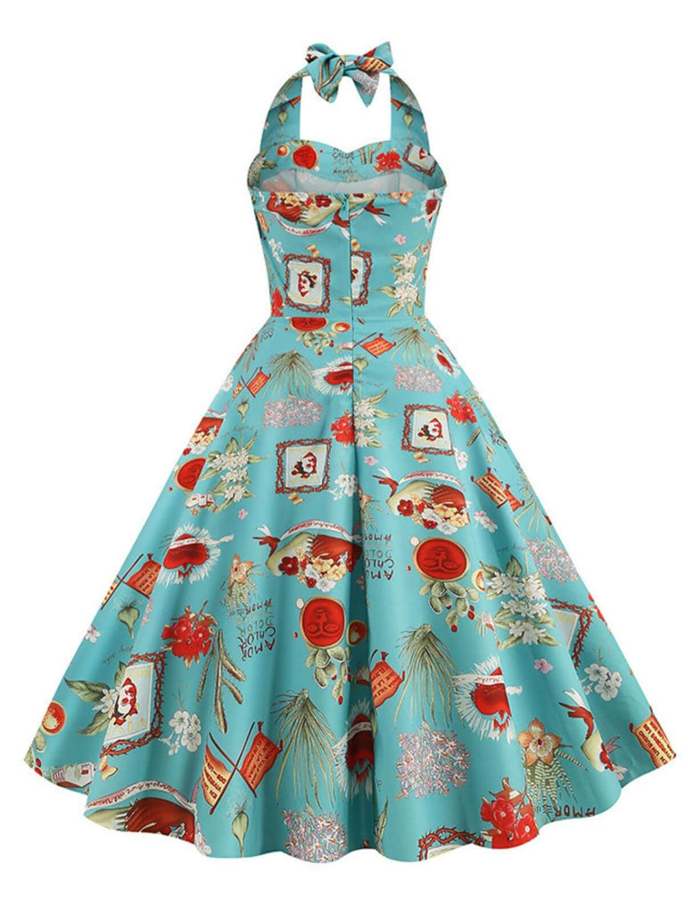 1950s Retro Pictorial Halter Swing Dress — the kind of 1950s dress that makes strangers smile