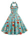1950s Retro Pictorial Halter Swing Dress — the kind of 1950s dress that makes strangers smile