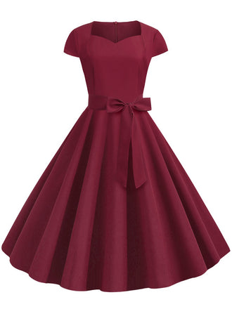 1950s Retro Solid Belt Swing Dress: timeless style reimagined