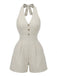 Beige 1950s Fitted Waist Halter Striped Vacation Romper - vintage jumpsuit, retro fashion