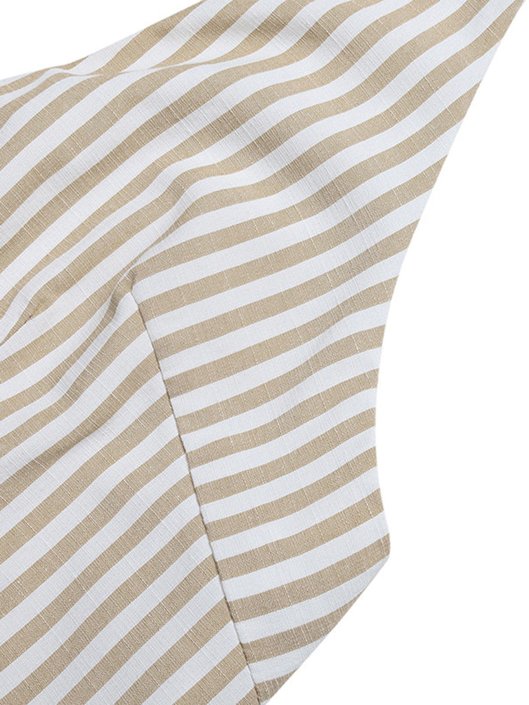 Beige 1950s Fitted Waist Halter Striped Vacation Romper - vintage jumpsuit, retro fashion