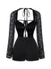 Black 1950s Lace Long Sleeve Cutout Bodysuit Romper - vintage jumpsuit, retro fashion, classic black