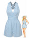 Blue 1950s Striped V-Neck Sleeveless Crisscross Belted Romper - vintage jumpsuit, retro fashion
