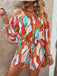 Orange 1950s Geometric Drawstring Off-Shoulder Romper - vintage jumpsuit, retro fashion