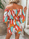 Orange 1950s Geometric Drawstring Off-Shoulder Romper - vintage jumpsuit, retro fashion