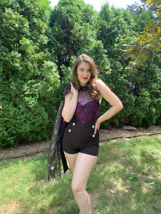 2PCS Black & Purple 1950s Spiderweb Mesh Romper & Skirt Cover-Up - vintage skirt, retro style, classic black