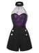 2PCS Black & Purple 1950s Spiderweb Mesh Romper & Skirt Cover-Up - vintage skirt, retro style, classic black
