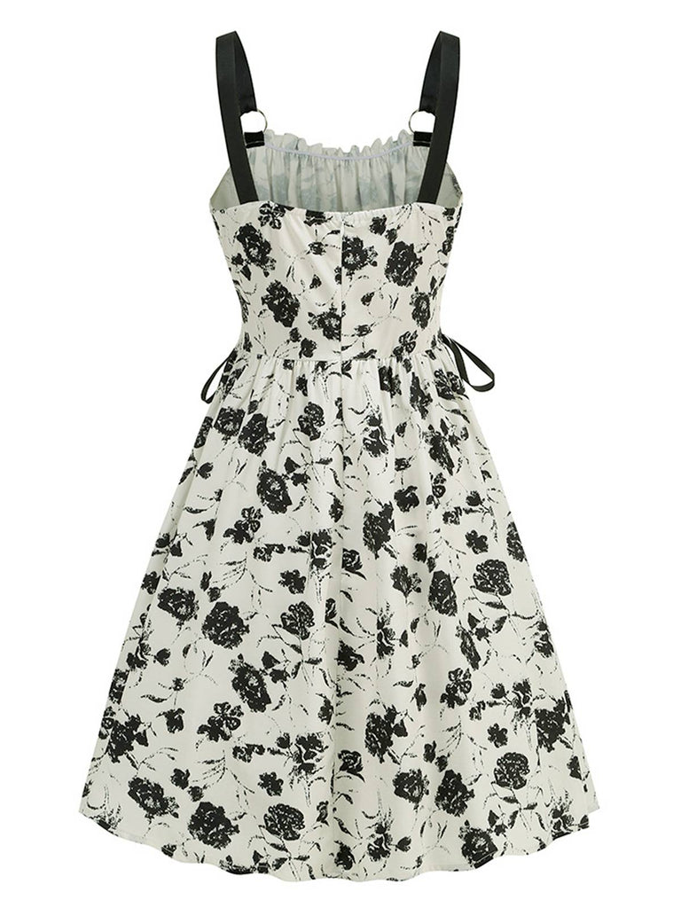 1950s Roses Straps Lace-Up Pleated Dress — a 1950s silhouette that turns sidewalks into runways
