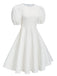 1950s Round Neck Puff Sleeve A-Line Dress: where 1950s romance meets her modern spirit