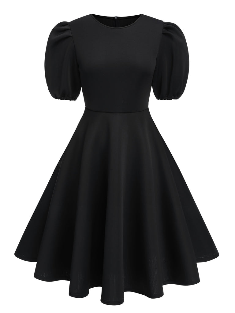 1950s Round Neck Puff Sleeve A-Line Dress — a 1950s silhouette that turns sidewalks into runways