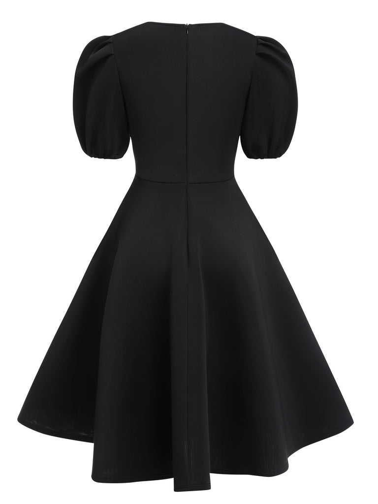 1950s Round Neck Puff Sleeve A-Line Dress: where 1950s romance meets her modern spirit