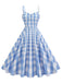 She slips into this 1950s Ruched Spaghetti Straps Gingham Plaid Dress and suddenly it's a 1950s daydream
