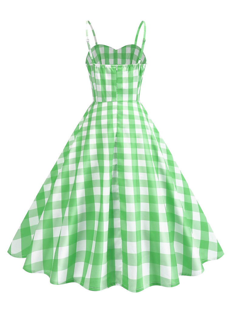 1950s Ruched Spaghetti Straps Gingham Plaid Dress — the kind of 1950s dress that makes strangers smile
