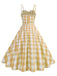 She slips into this 1950s Ruched Spaghetti Straps Gingham Plaid Dress and suddenly it's a 1950s daydream