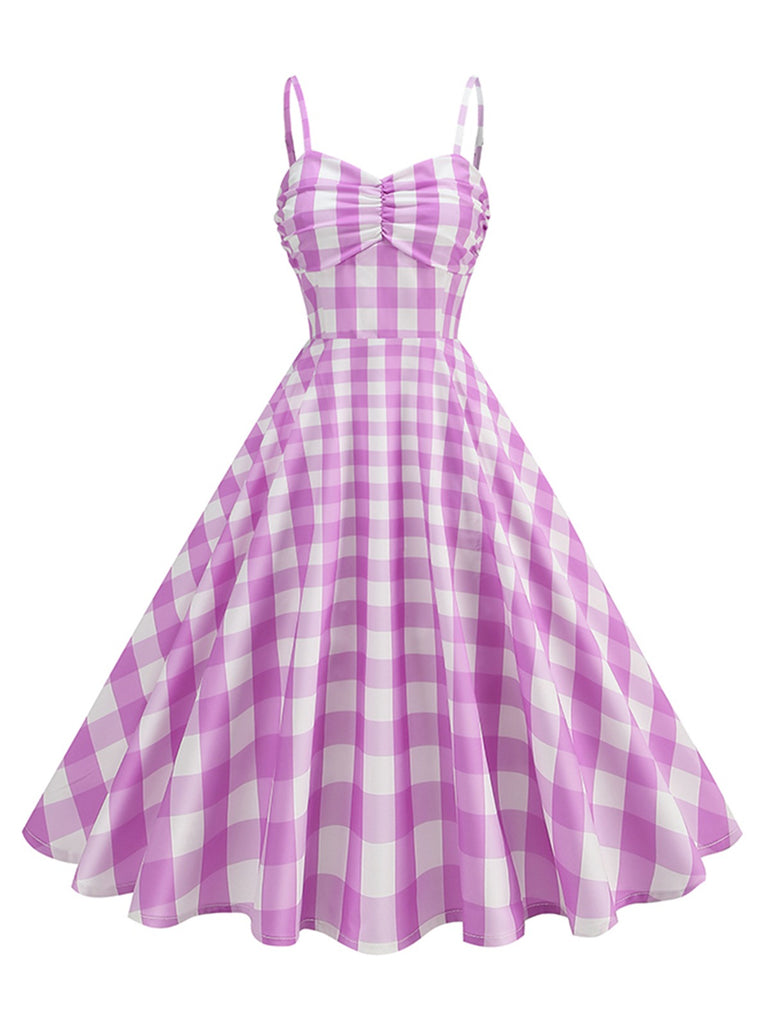 1950s Ruched Spaghetti Straps Gingham Plaid Dress: where 1950s romance meets her modern spirit