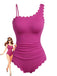 Pink 1950s Ruffle Slim Bikini One Piece One Piece Swimsuit 3