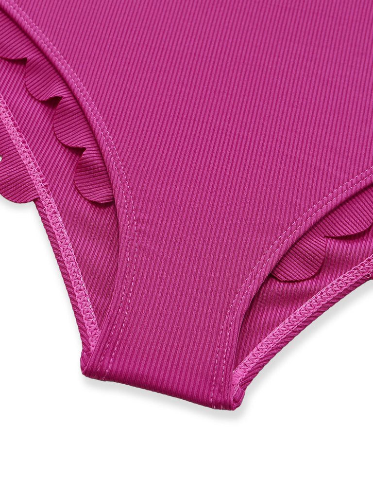 Pink 1950s Ruffle Slim Bikini One Piece One Piece Swimsuit 5