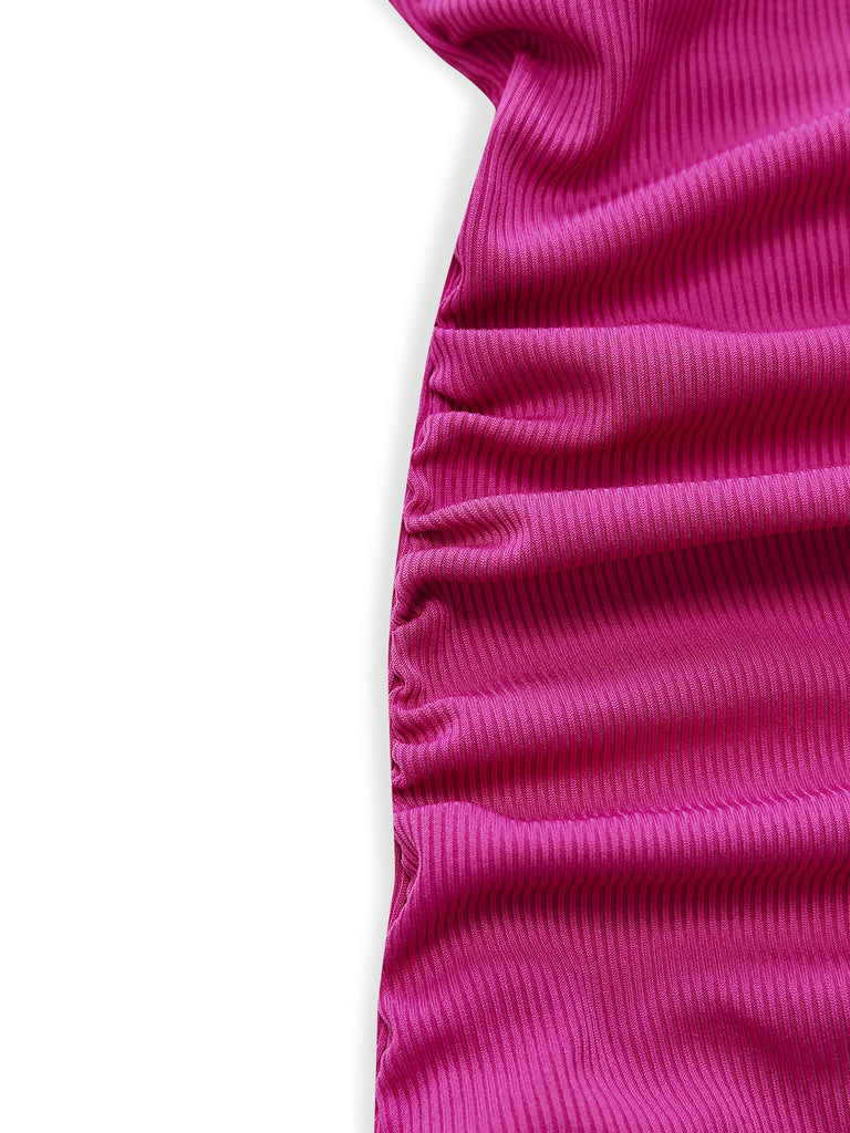 Pink 1950s Ruffle Slim Bikini One Piece One Piece Swimsuit 6