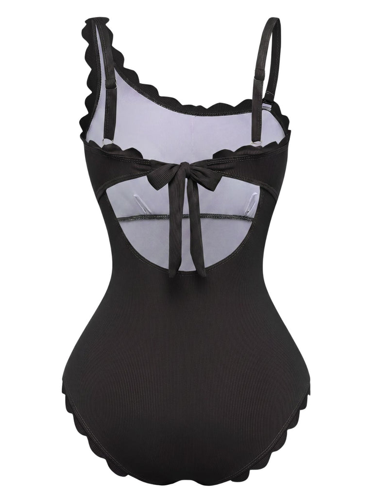 Pink 1950s Ruffle Slim Bikini One Piece One Piece Swimsuit 2