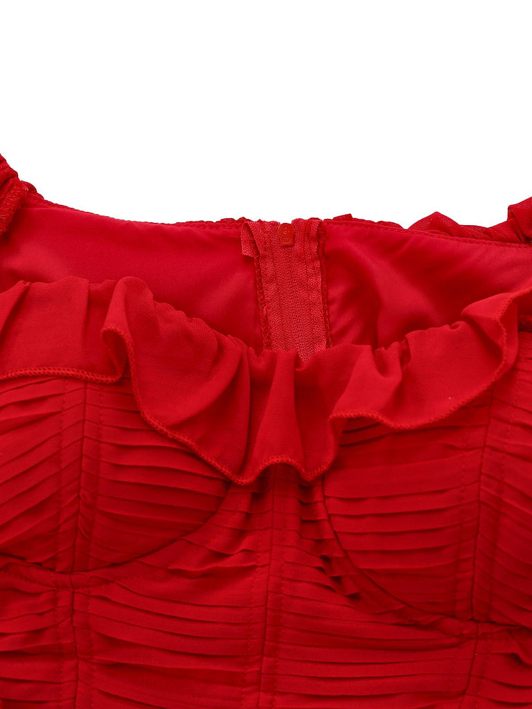 1950s Ruffle Tiered Off-Shoulder Maxi Dress - vintage dress, retro fashion, rockabilly