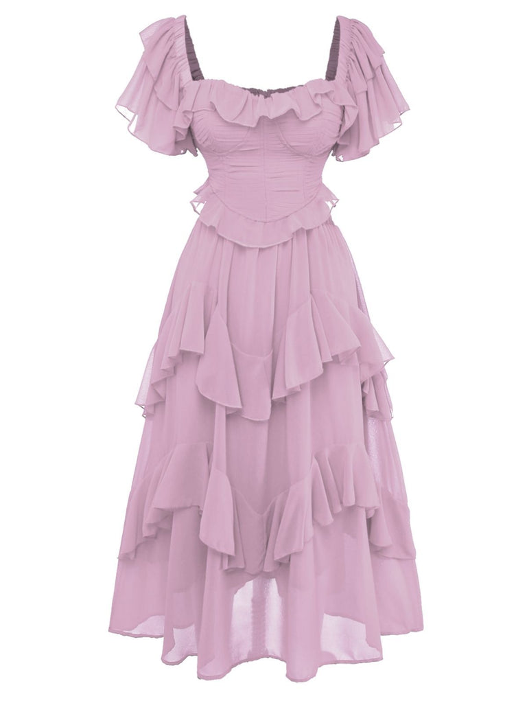 1950s Ruffle Tiered Off-Shoulder Maxi Dress - vintage dress, retro fashion, rockabilly