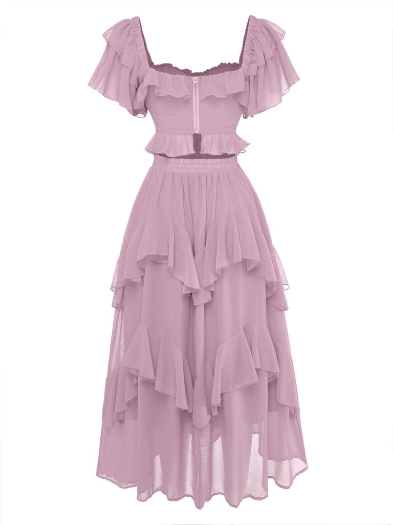 1950s Ruffle Tiered Off-Shoulder Maxi Dress - vintage dress, retro fashion, rockabilly
