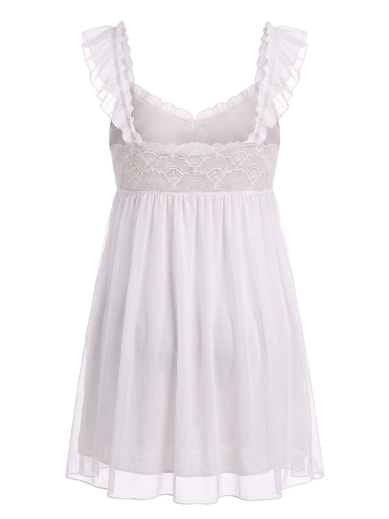1950s Ruffled Mesh Bow Babydoll Nightgown, vintage fashion, retro style, rockabilly, pin-up fashion - vintage inspired fashion