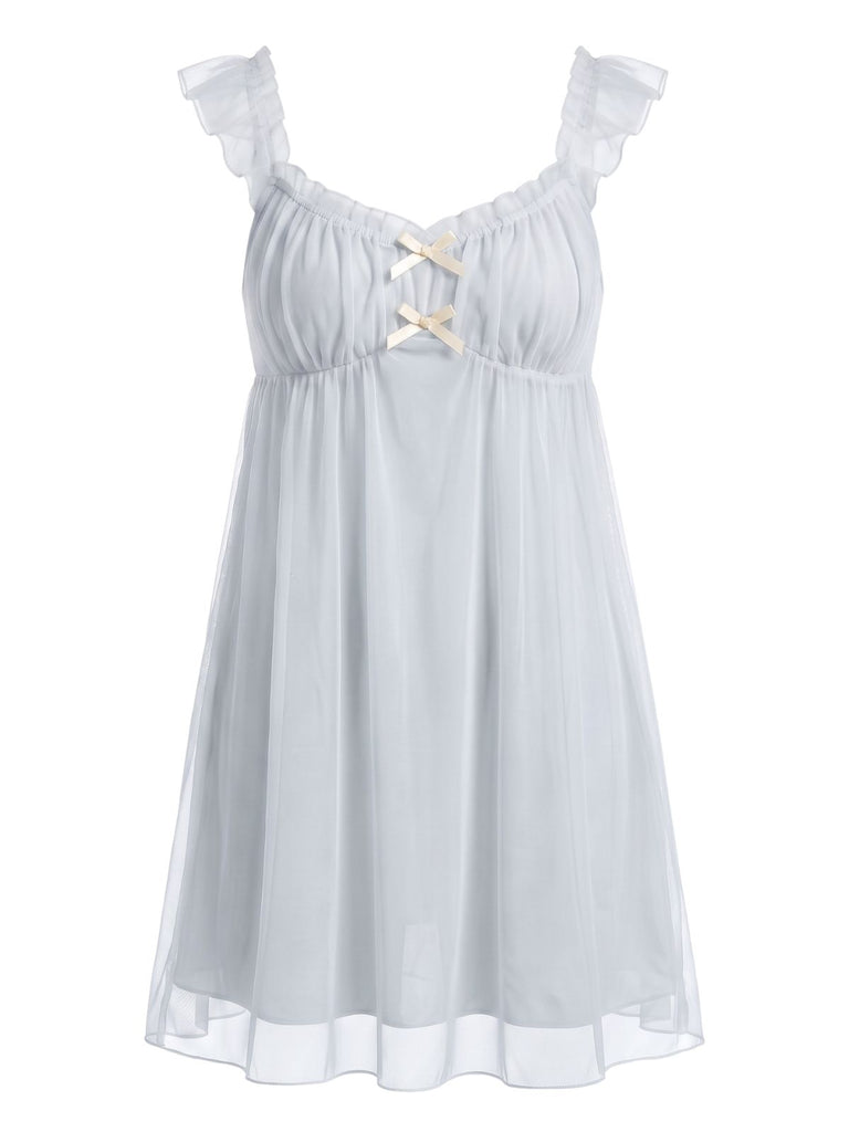 1950s Ruffled Mesh Bow Babydoll Nightgown, vintage fashion, retro style, rockabilly, pin-up fashion - vintage inspired fashion