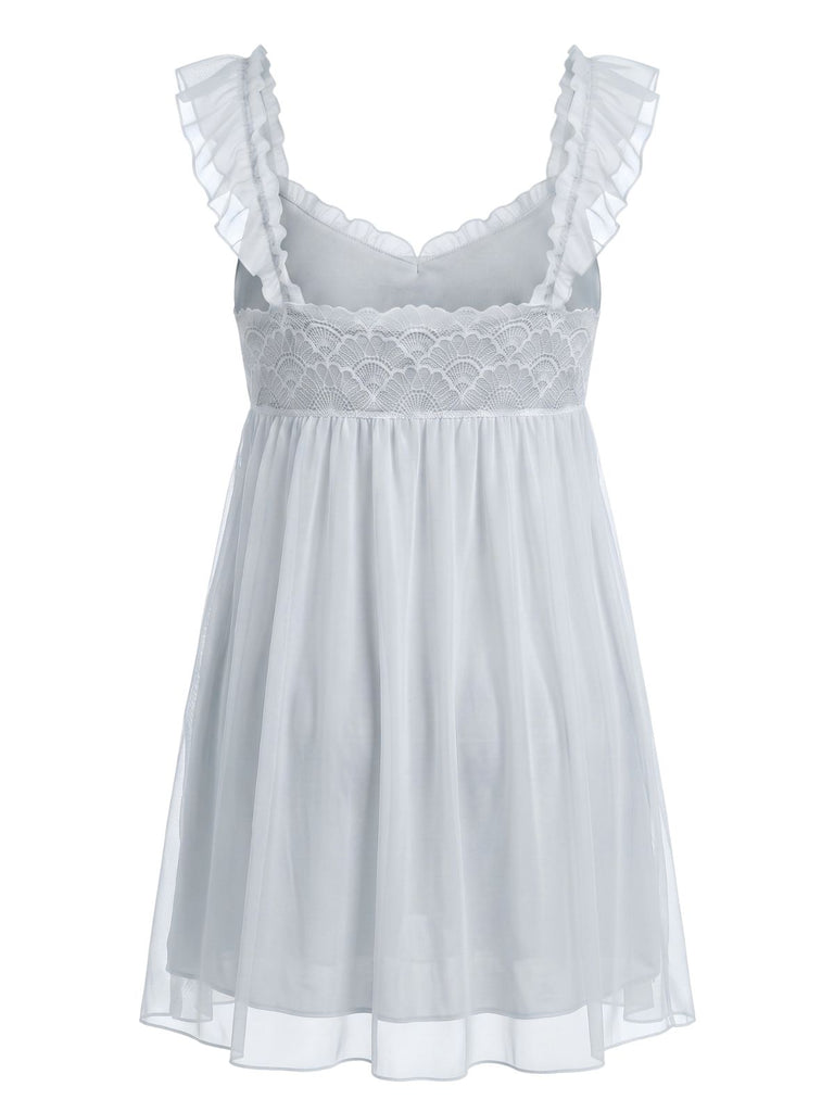 1950s Ruffled Mesh Bow Babydoll Nightgown, vintage fashion, retro style, rockabilly, pin-up fashion - vintage inspired fashion
