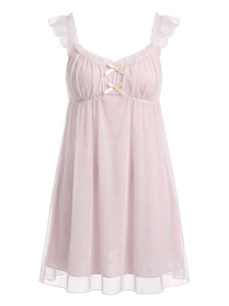 1950s Ruffled Mesh Bow Babydoll Nightgown, vintage fashion, retro style, rockabilly, pin-up fashion - vintage inspired fashion