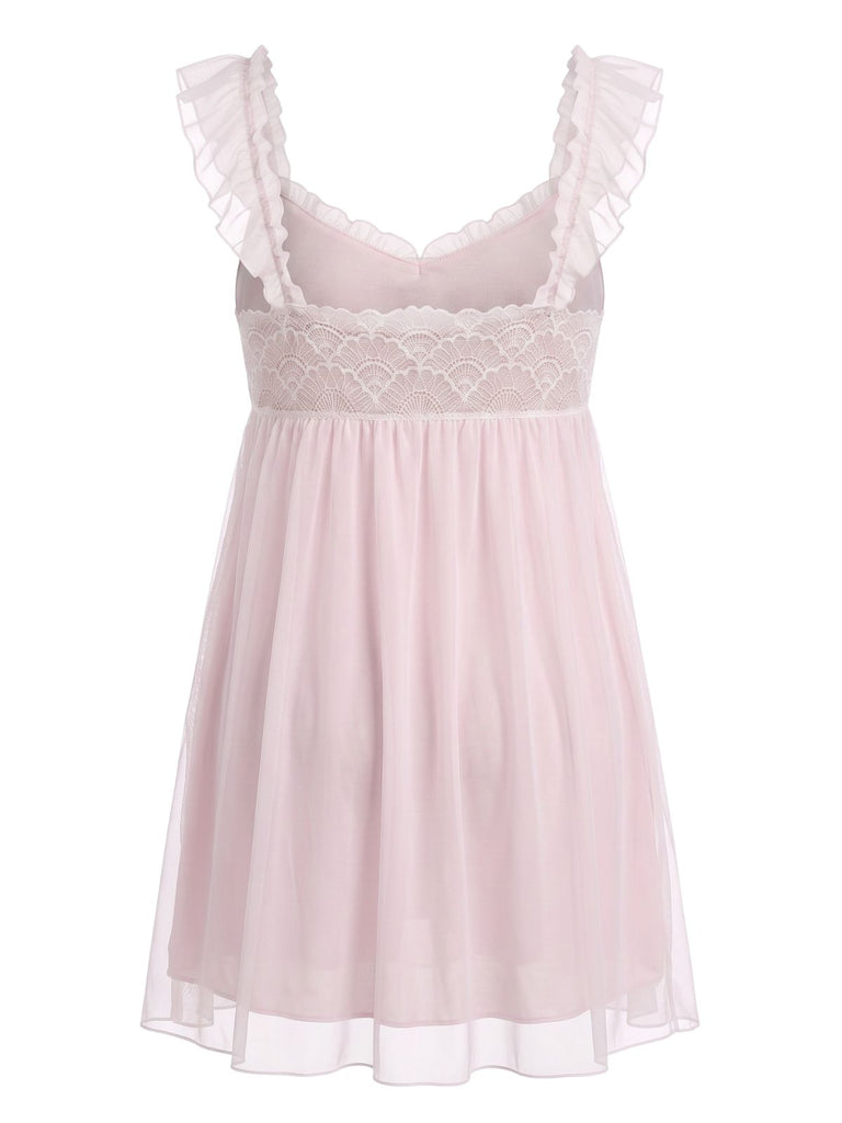 1950s Ruffled Mesh Bow Babydoll Nightgown, vintage fashion, retro style, rockabilly, pin-up fashion - vintage inspired fashion