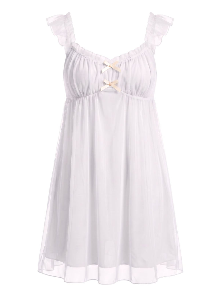 1950s Ruffled Mesh Bow Babydoll Nightgown, vintage fashion, retro style, rockabilly, pin-up fashion - vintage inspired fashion